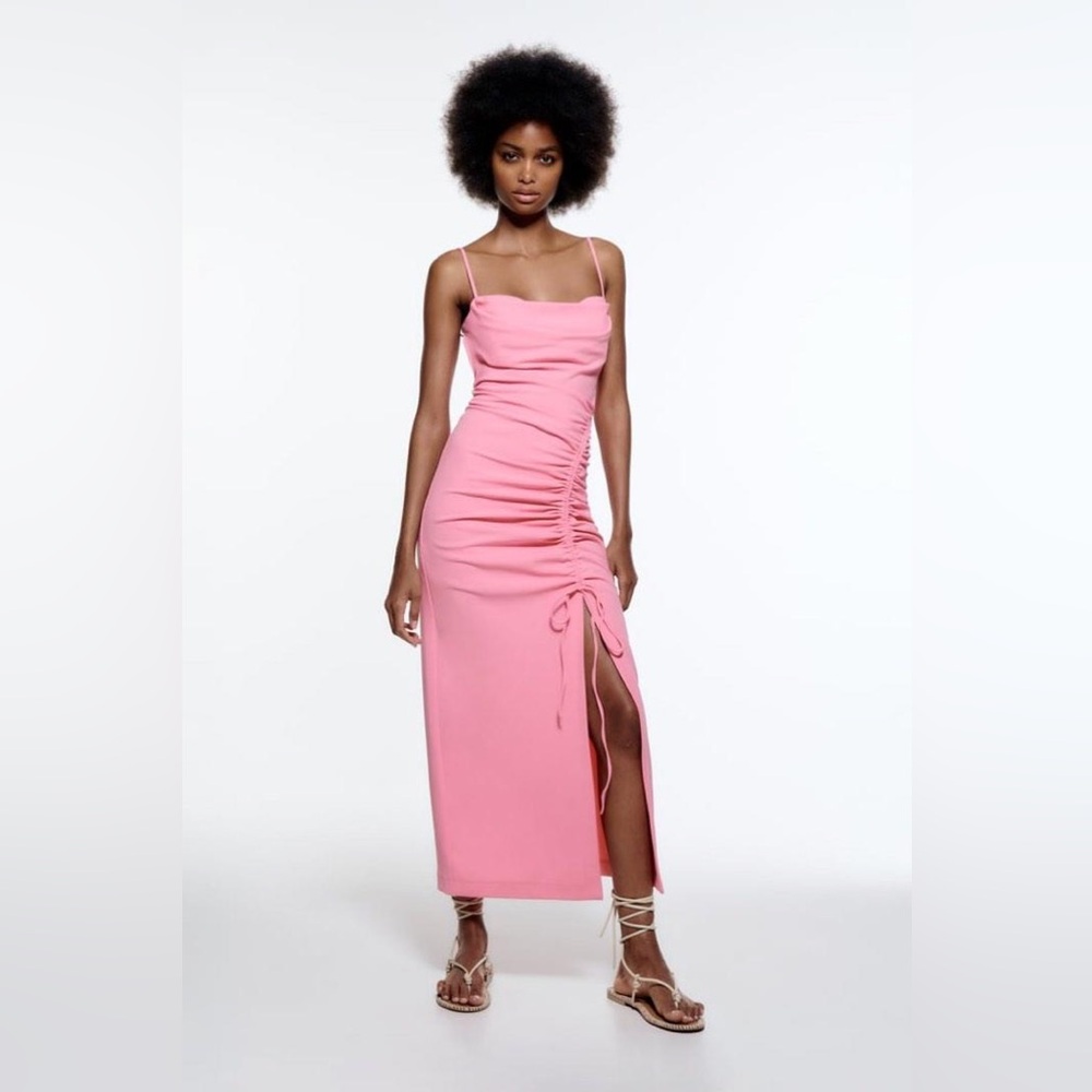 Zara Pink Draped Midi Dress
